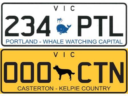 Shows two number plates from Portland and Casterton