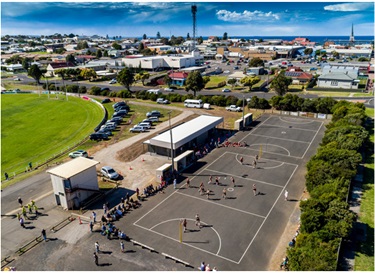 Aerial view of netball courts