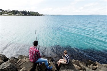 A man and child fishing