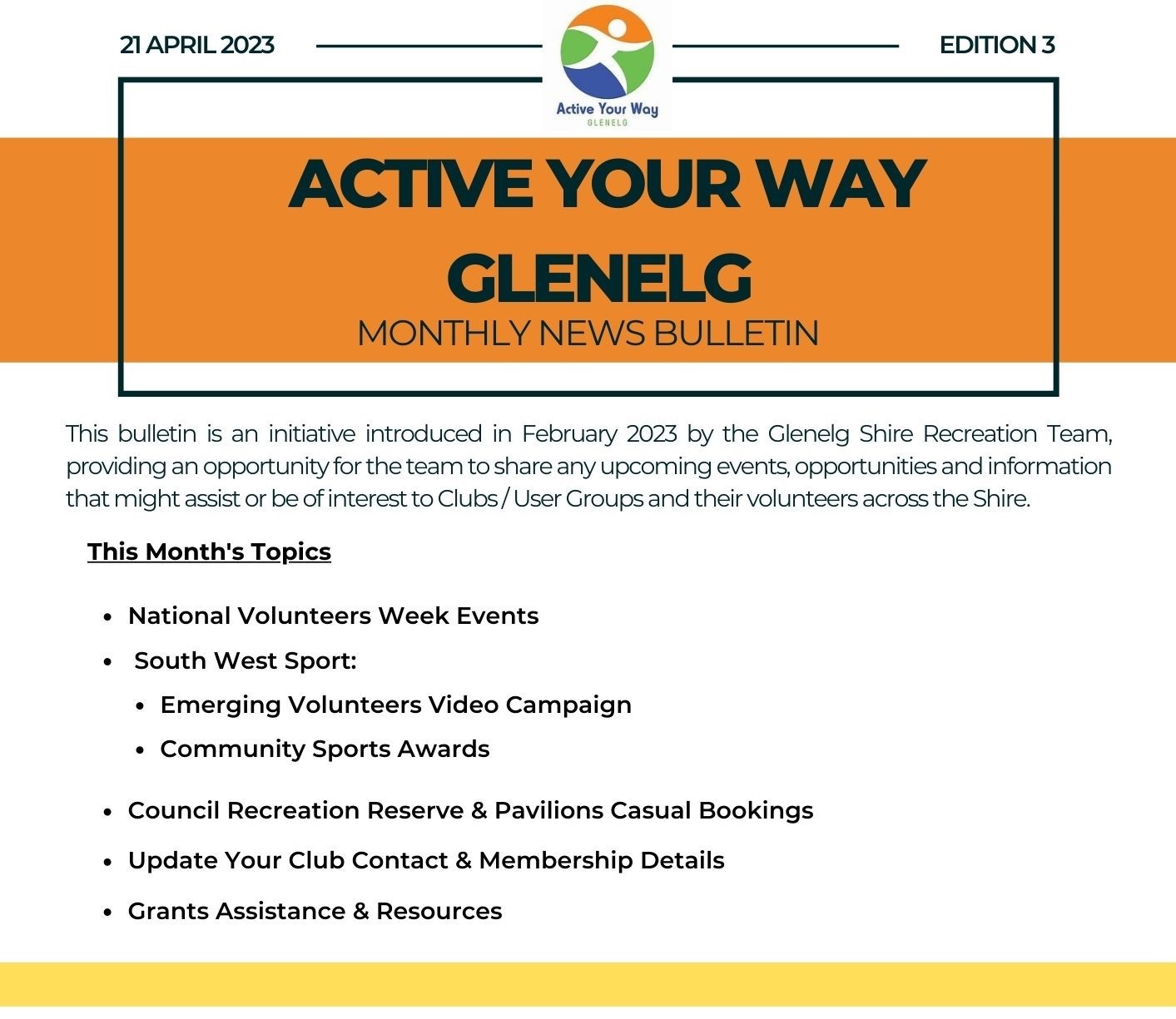 Active Your Way Glenelg Monthly News Bulletin April 2023