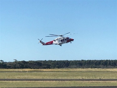 Air-Sea Rescue chopper departing after refuelling
