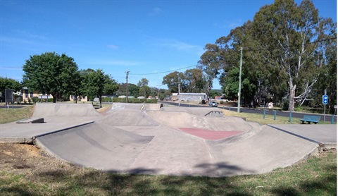 Wide shot of skate park