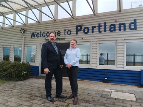 Acting CEO David Hol and Portland Airport Manager Samantha Kohlman at the airport.jpg